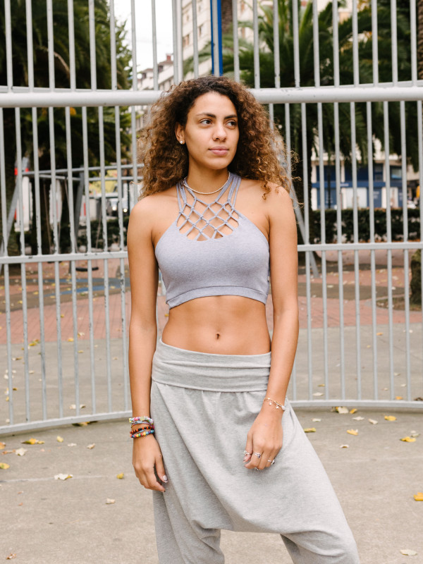 GREY MACRAMÉ TOP