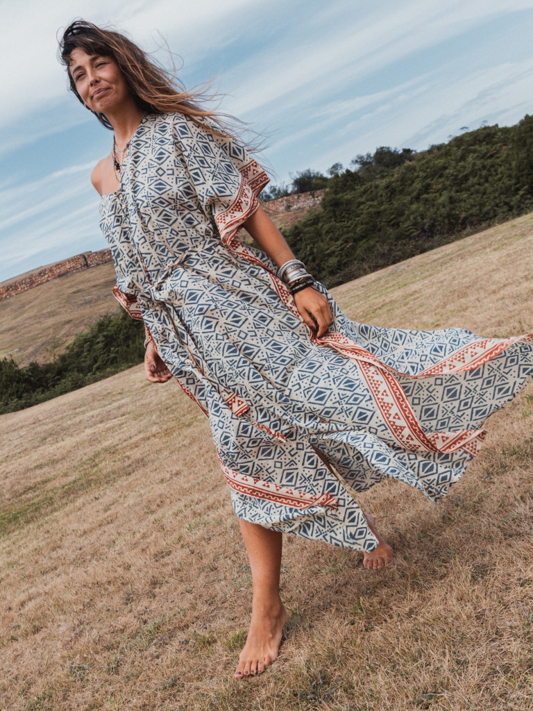 VESTIDO/KAFTAN HANDBLOCK NUESTRA MAGIA