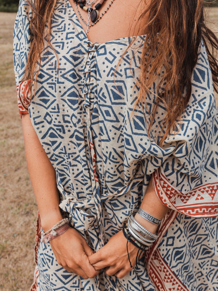 VESTIDO/KAFTAN HANDBLOCK NUESTRA MAGIA